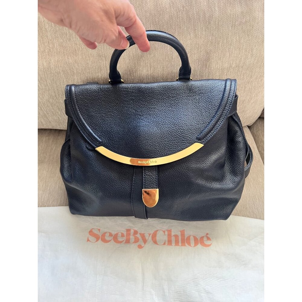 See By Chloe Navy Leather Two Way Shoulder Bag